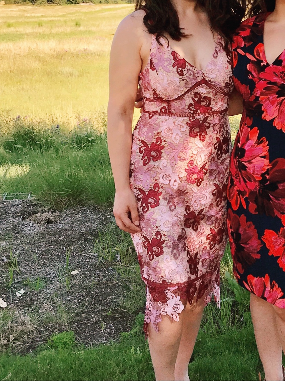 Lulu’s Lace Embroidered Slip Dress in Pink and Burgundy